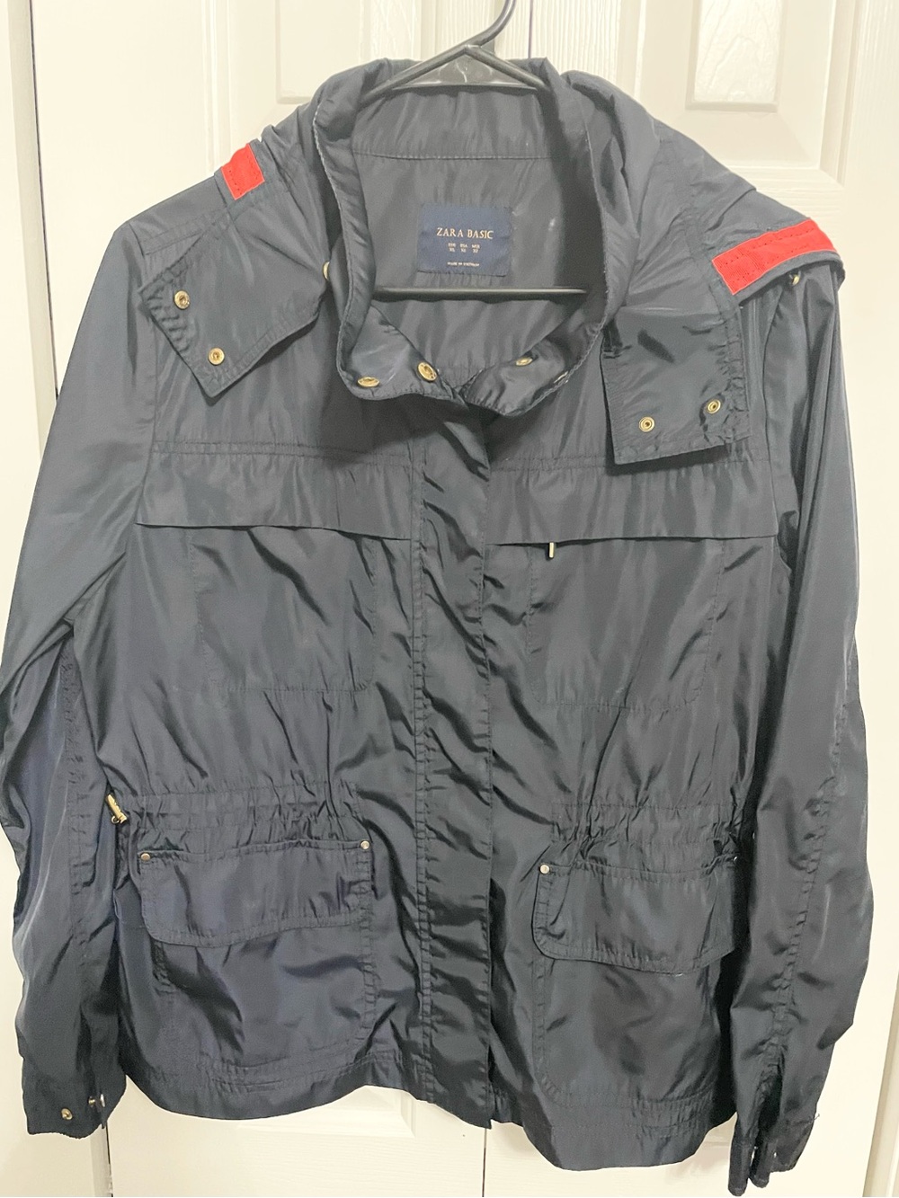Zara Navy Utility Jacket with Red Shoulder Tabs